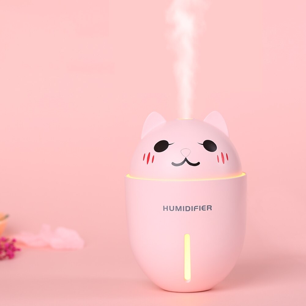 Cute Cat Humidifiers 3 in 1 320ML USB Air Humidifier Ultrasonic Cool-Mist Adorable Pet Mini Humidifier With LED Light USB Fan