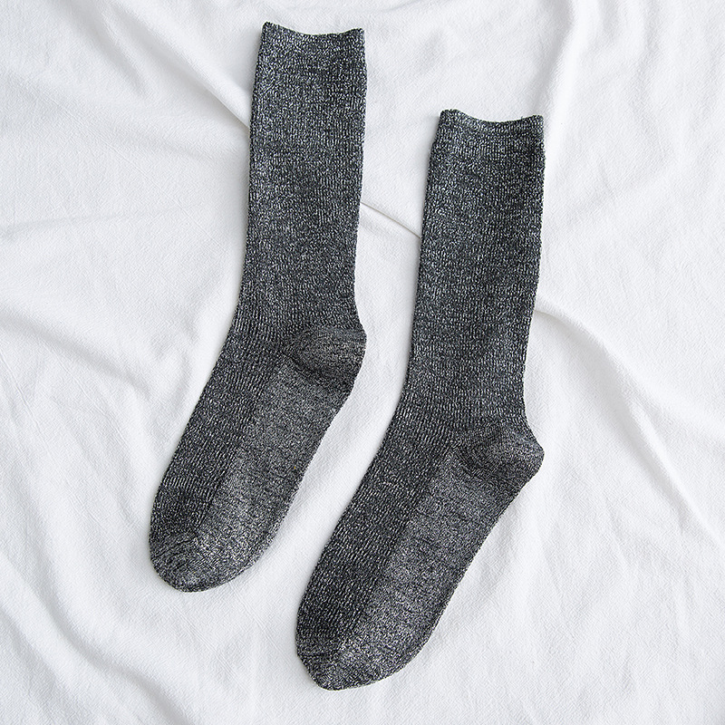 Helle funkelnde Damensocken, modische glitzernde glänzende Socken, süße süße goldene silberne Socken, Frühling und Herbst, atmungsaktive Socken: Grau