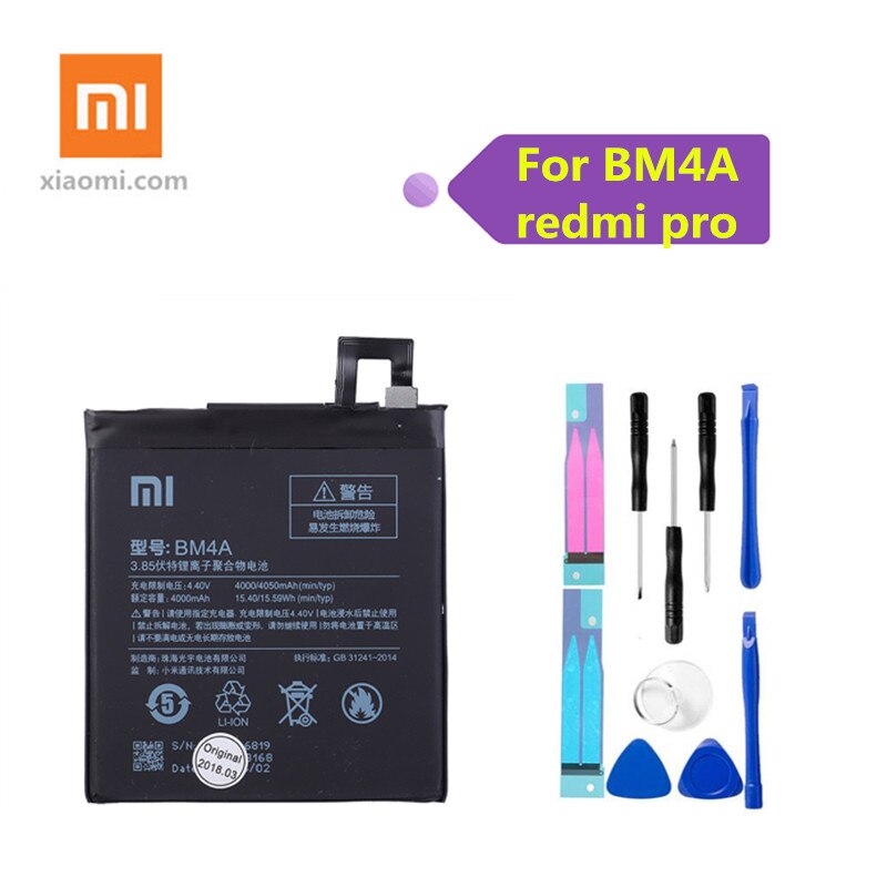 100% Original xiaomi BM4A 4000mAh for xiaomi Redmi Pro battery xiaomi battery 4000mAh BM4A mobile redmi pro phone battery +tools