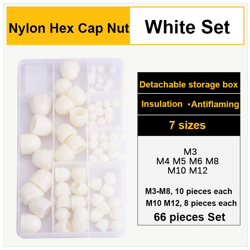 Eikelmoer / nylon zeskantmoer / dopmoer / kunststof zeskantdopmoer combinatieset decoratieve schroefdop zeskant bolle dopmoer: Witte eikelnoot