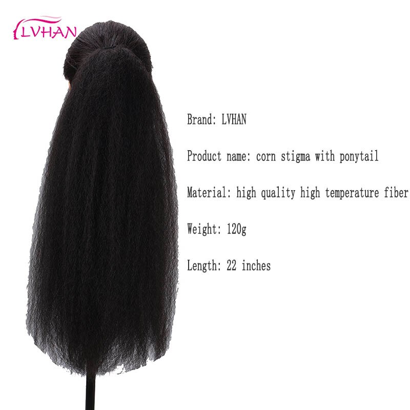 LVHAN-coleta mujer africana, extensión de 22 pulgadas, cuerda sintética, pieza de pelo de maíz, negro, resistencia a altas temperaturas