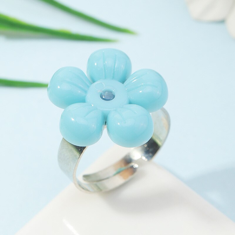 Kleurrijke Transparant Acryl Onregelmatige Marmer Patroon Bloem Ring Hars Schildpad Ringen Voor Vrouwen Meisjes Sieraden: blue