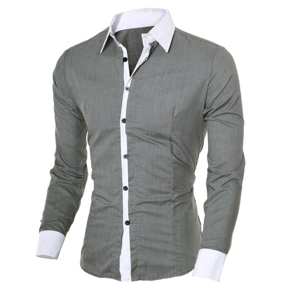 Camisa de manga larga ajustada para hombre, Camisa Masculina de , informal, a la , con botones: Gris / M