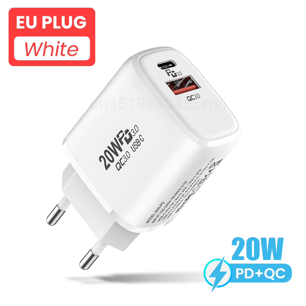20W USB Type C Fast Charger For iPhone 13 12 Pro Quick Charge 4.0 QC3.0 PD USB Type C Fast Charging Travel Wall Charger EU/US: Dual Port EU