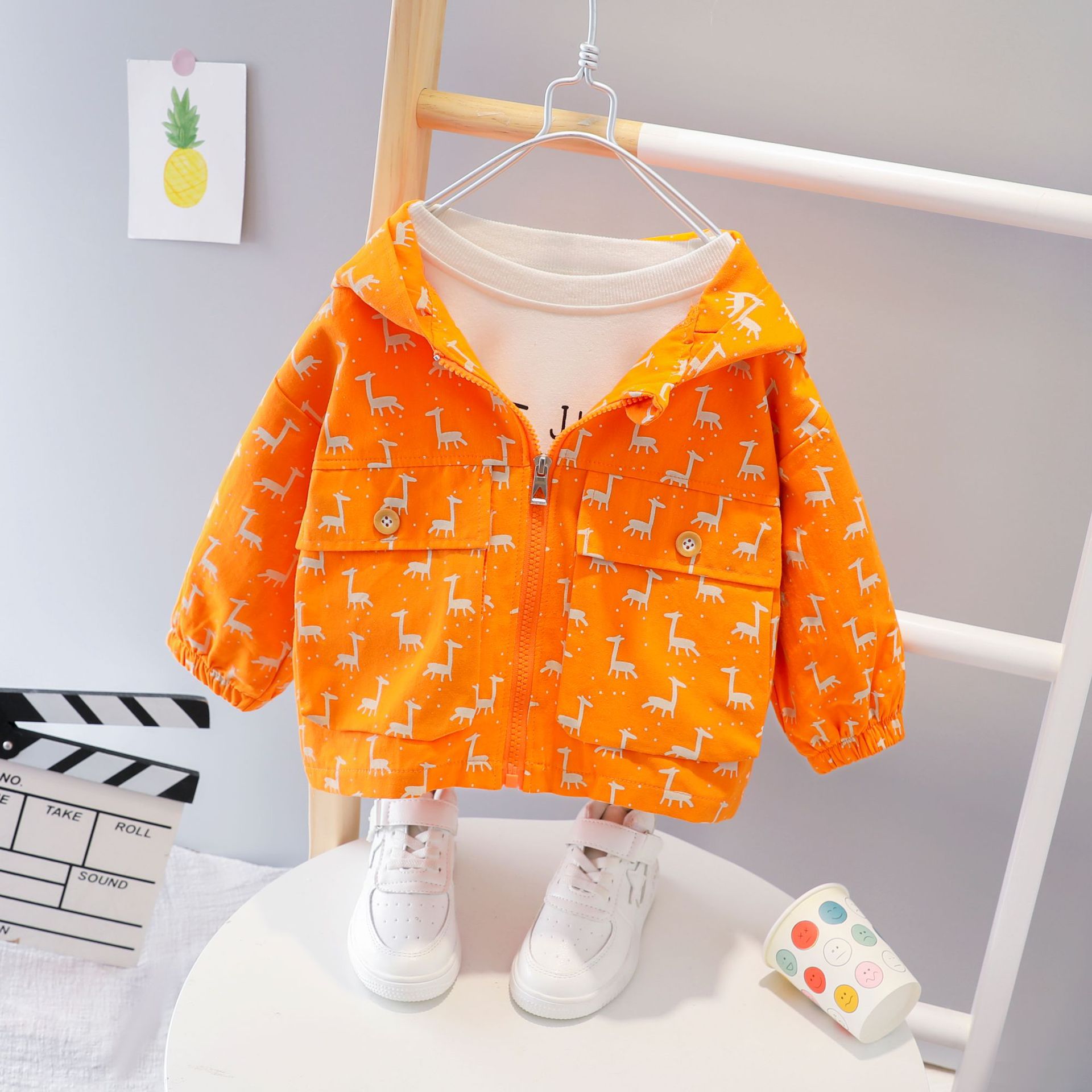 Herfst Baby Meisjes Cartoon Herten Print Capuchon Rits Jassen Vesten Kinderen Kids Casual Jassen Baby Jongens Bovenkleding Casaco
