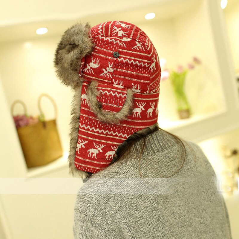 HT353-gorro de estilo ruso con aleta de nieve para hombre y mujer, gorro de bombardero de piel sintética con solapa de oreja, para invierno