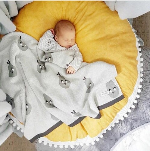 Ins tjock rund baby filt spela spelmattor pom pom krypande matta barn leksak matta barnrum dekor dekorera rekvisita 90cm