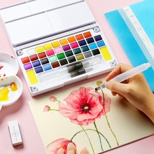 Solid Watercolor Paint Set Box With Paint Brush Pen Portable Water Color Pigment For School Students Beginner Art Supplies