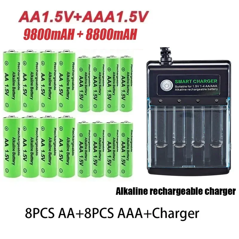 Batería recargable Original 1,5 V AA9800mAh + AAA8800mAh + cargador para ordenador reloj Radio videojuego cámara Digital AA AAAbattery: Azul