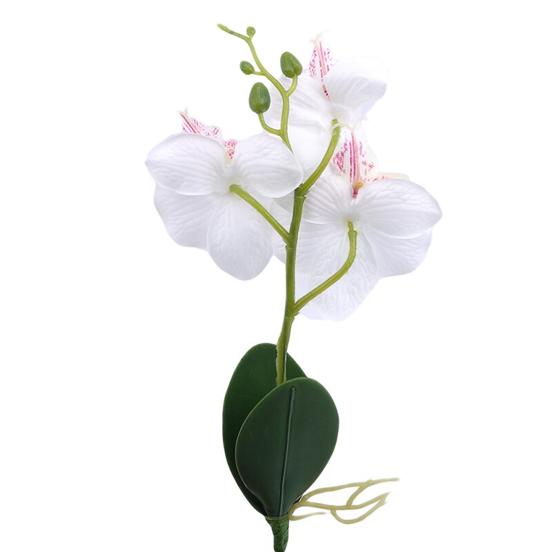 Three Flowers Butterfly Orchid Artificial Flower Pot Plant Plastic Flower Branch Phalaenopsis Family Table Office Decoration: white