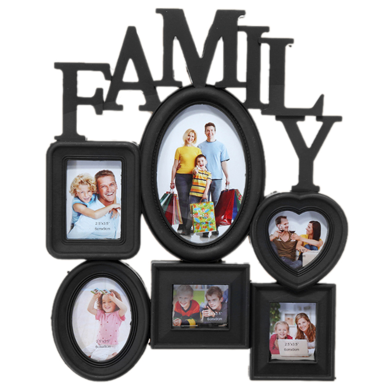 Family Photo Frame Wall Hanging 6 Multi-Sized Pictures Holder Display Home Decor 30X37Cm Back Side with Pull Tabs- Blac: Default Title