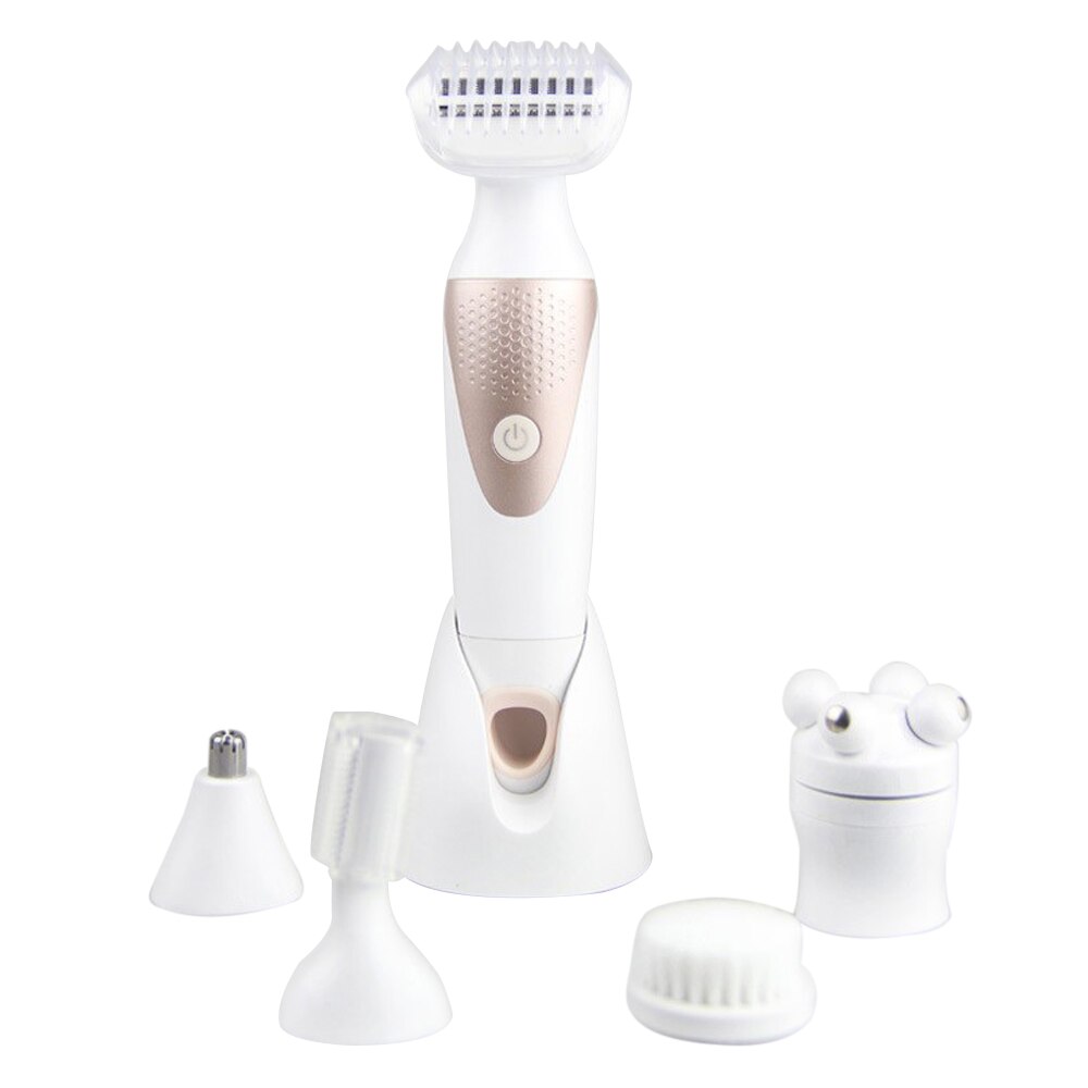 5 in 1 kvinder hårfjerning dame barbermaskine uldenhed epilator kvindelig barbermaskine øjenbryn næse elektrisk trimmer ansigtsrensning: 5 in 1