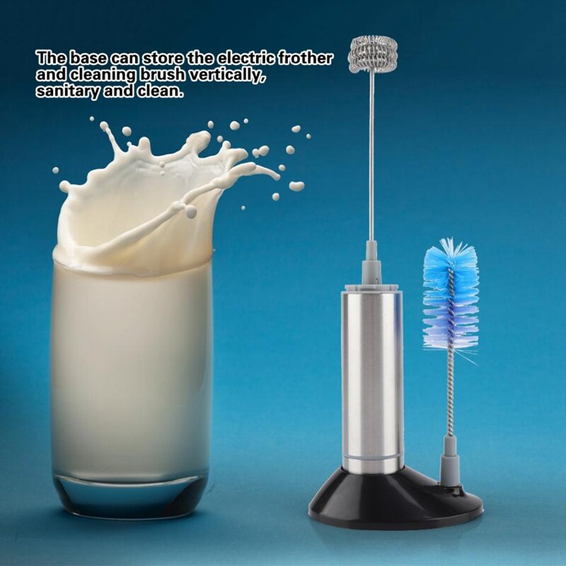 Stainless Steel Handheld Electric Milk Frothers 3-Spring Whisk Head Milk Frother With Base Cleaning Brush