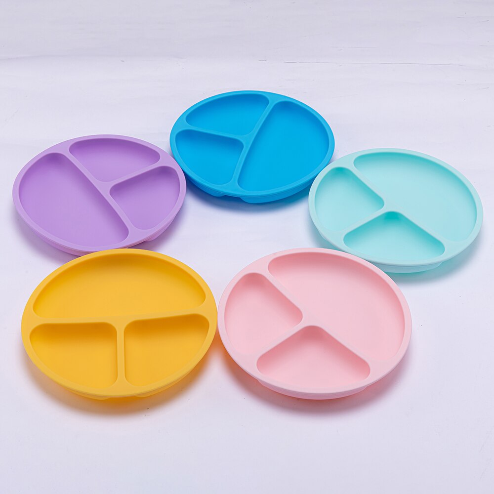 Silikone baby rund middagstallerken børneservice madtallerken foderskål splintfri tallerken