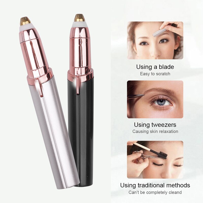 Stylo épilateur à sourcils, batterie, Mini rasoir électrique, Portable, sans douleur, pour le corps, le visage et le rouge à lèvres