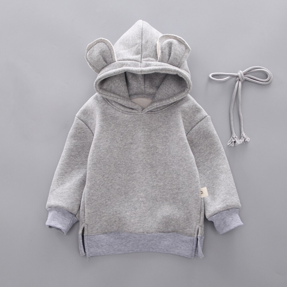 Baby Effen Kleur Trui Peuter Baby Kids Boy Girl Hooded Cartoon 3d Oor Hoodie Sweatshirt Tops Kleding: Grey / L