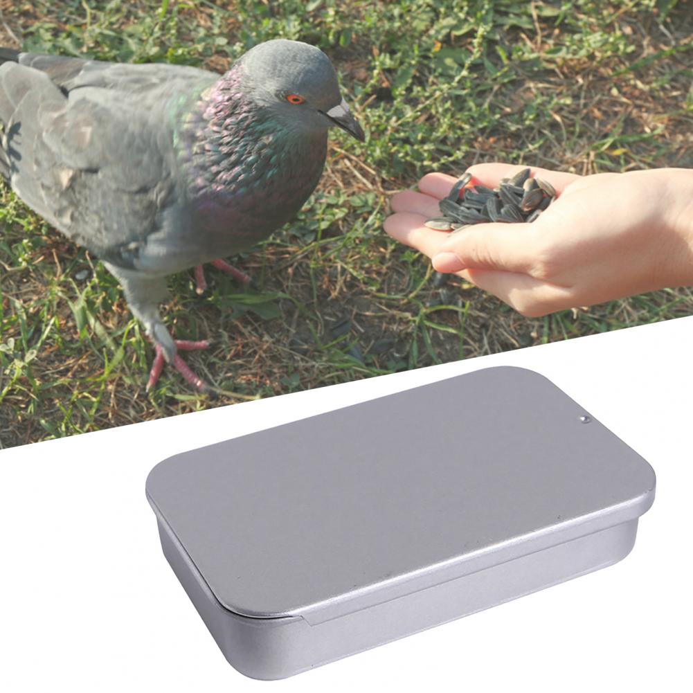 Bird Feeder Push Pull Training Metal Sliding Food Storage Box For Parrot Silver Large-capacity Square Bird Snack Storage