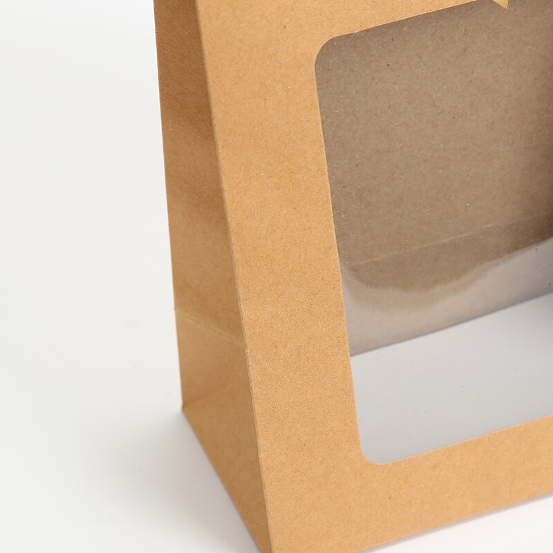 10pcs Ribbon Box Handle Hand Poket with Cover Lid Thick Kraft Window Show Decor Package Box Kraft Paper Folding Flower Bag