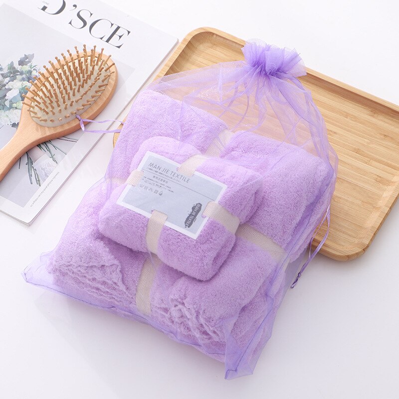 2PCS 70X140cm+35X70cm Solid High Density Coraline Coral Velvet Towel Water Absorption Soft Bathroom Towel Sets for Adults: Purple