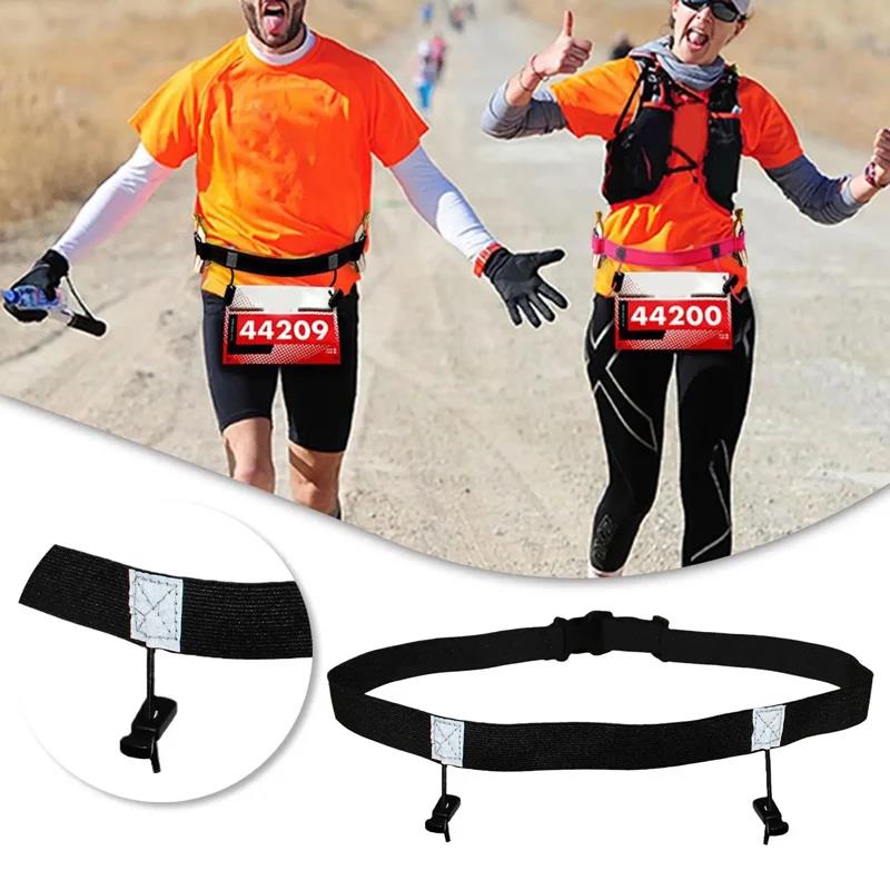 Laufgürtel mit Nummernhalter für Triathlon, Marathon-, Radfahren, Motorradfahren mit 6 Gel-Schlaufen, Fitness-Sportzubehör