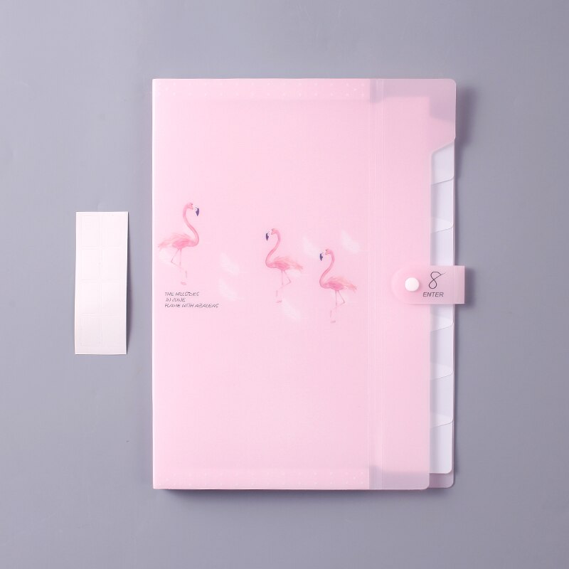 A4 pink flamingo 8 grid document bag file folder expanding cute portable organ bag organizer paper holder office school supplies