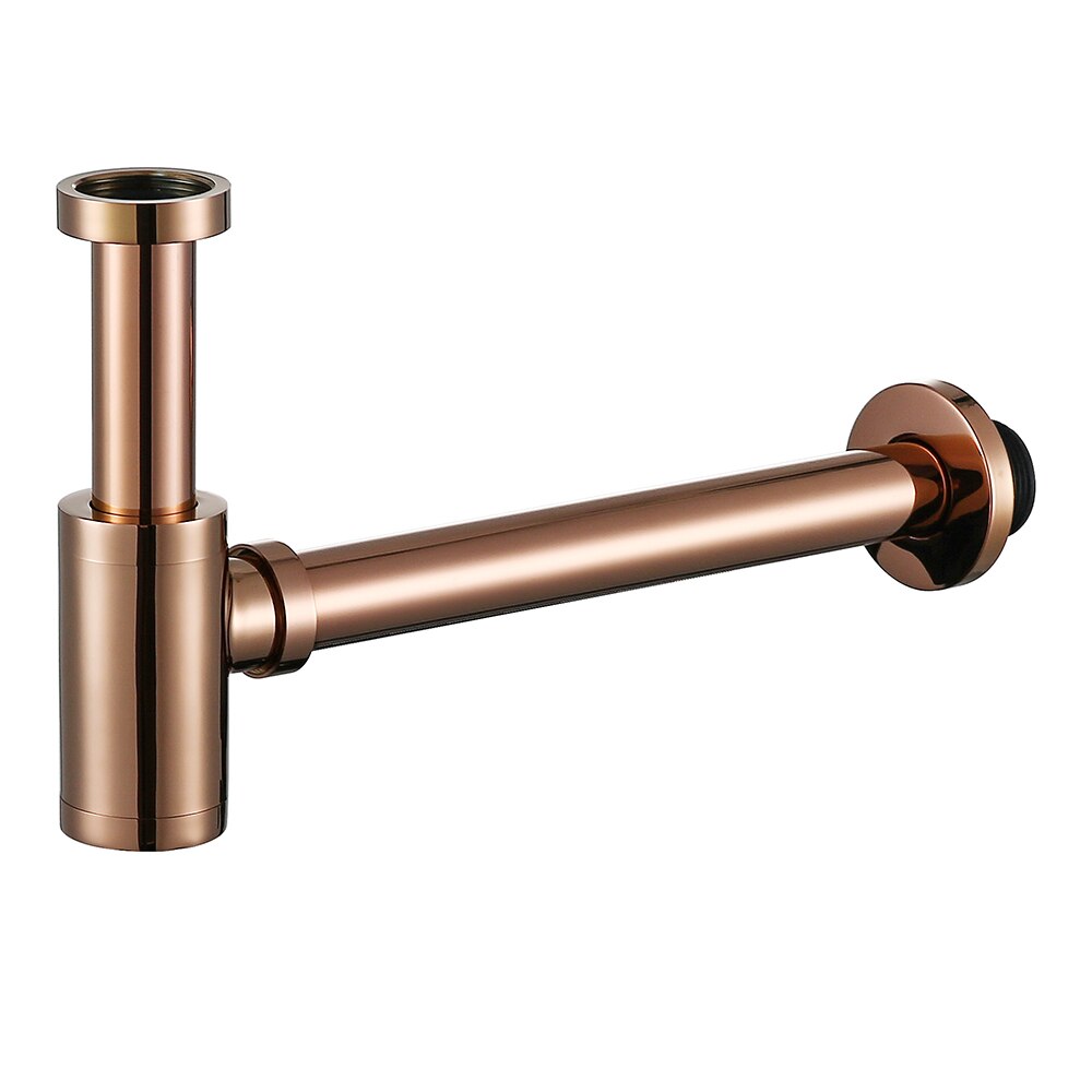 Rose Gold Fles Val Ronde Sifon Massief Messing P-TRAP Badkamer Ijdelheid Wastafel Pipe Afval Messing Pop Up Afvoer Met Over flow.: 83888RG