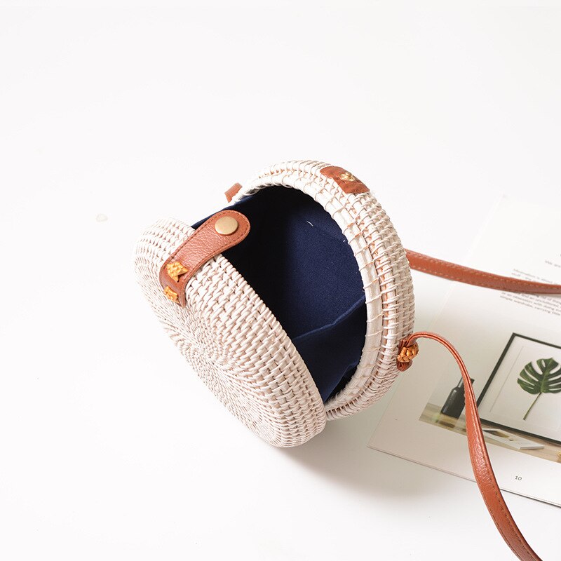 Zwart Wit Ronde Stro Tassen Vrouwen Zomer Rotan Tas Handgemaakte Geweven Strand Cross Body Bag Cirkel Bohemen Handtas Bali doos
