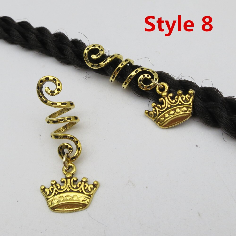 Breloques tressées dorées en spirale Viking, différentes breloques pour cheveux, redoute barbe, redoulock perles, clips, anneaux, accessoires pour cheveux, 2 pièces/paquet: 2pcs Style 8