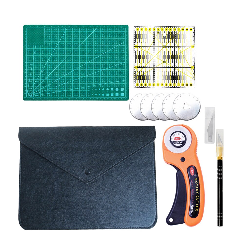 Dressmaking Sewing Kit Leather Craft Tool Hand Cutting Plate Tailor Knife Patchwork Cloth Rotary Cutter Quilting Ruler Blade Set: Default Title