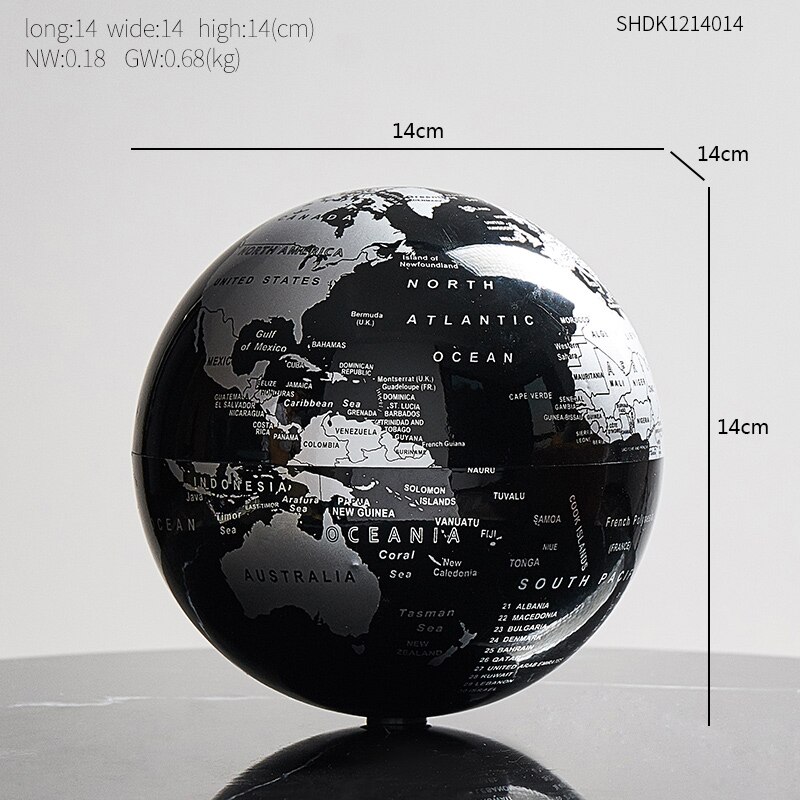 Heminredningstillbehör retro roterande jordklot modernt lärande jordklot barn studie skrivbord inredning världskarta geografi barn utbildning: Glödande klot-svart