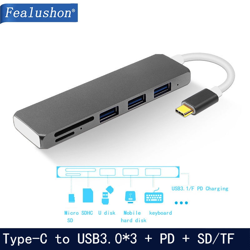 Usb c laptop dockingstation usb 3.0 hdmi pd tf sd usb hub fealushon voor macbook pro hp dell surface lenovo samsung dockingstation