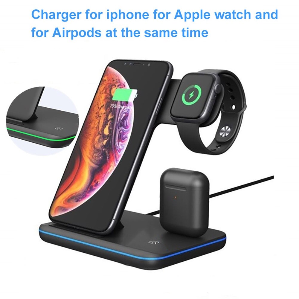 3 in 1 Schnelle Ladestation für AirPods 15W Qi Schnelle Drahtlose Ladegerät Für Apfel Uhr SE 6 5 4 3 2 iPhone 12 Profi 11 Samsung S20