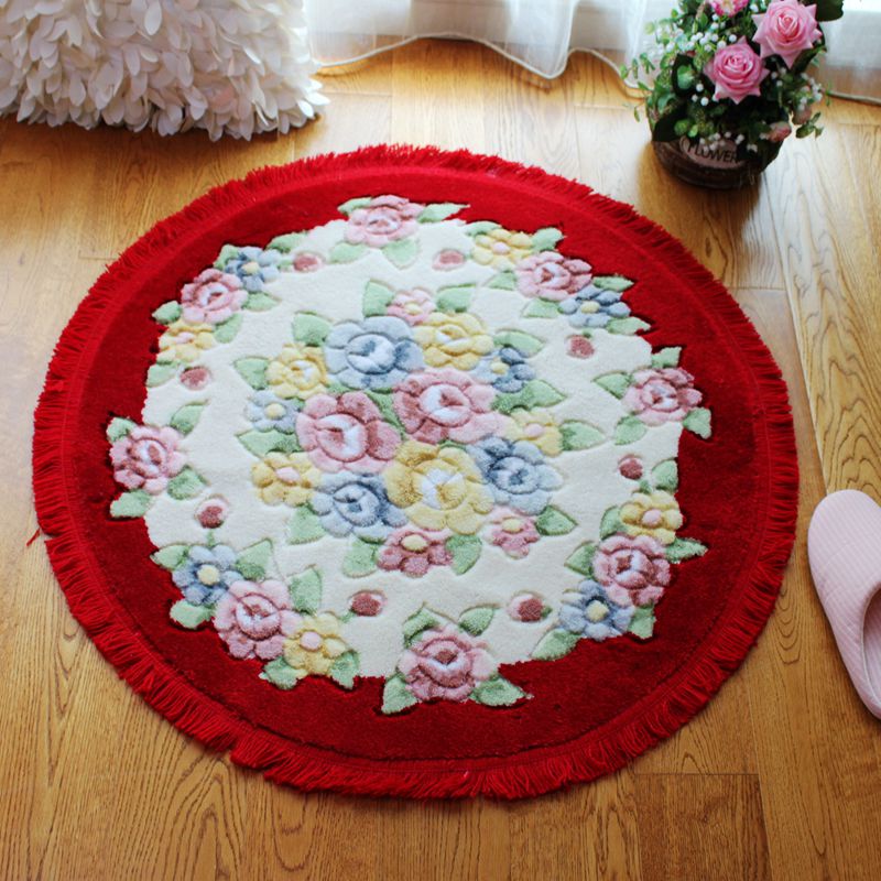 Rosa blomstertrykk rundt badeteppe dia 80cm sklisikker baderomsmatte for døråpning toilt soverom badematte teppe badeteppe