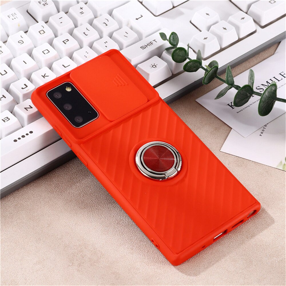 Camera Lens Protection Ring Stand Holder Phone Case For Samsung Galaxy Note 20 Ultra Soft Silicone Full Cover For Note 20 Ultra: For Note 20 / Red