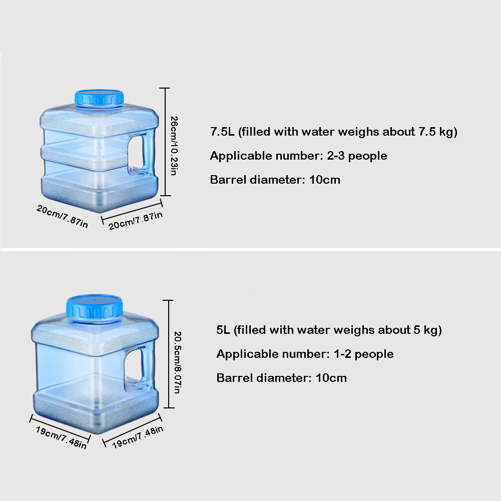 5L 7.5L PC Square Transparent Plastic Water Storage Bucket Container Car Self-driving Portable Portable Thicken Bucket With Cap