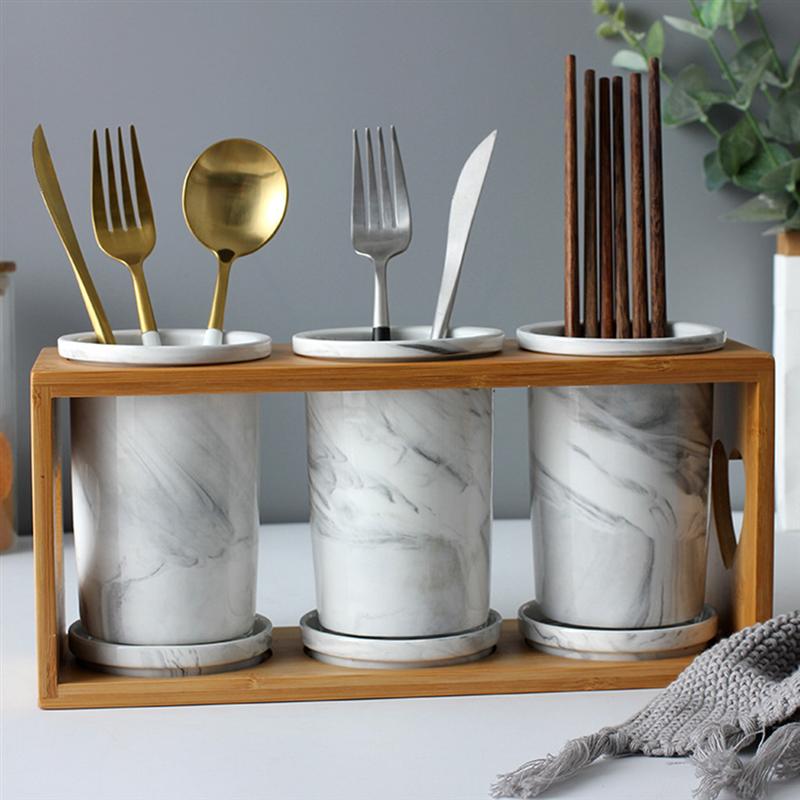 1Pc Cutlery Storage Rack Ceramic Storage Canister Marbling Tableware Rack Kitchen Accessories Chopstick Rack