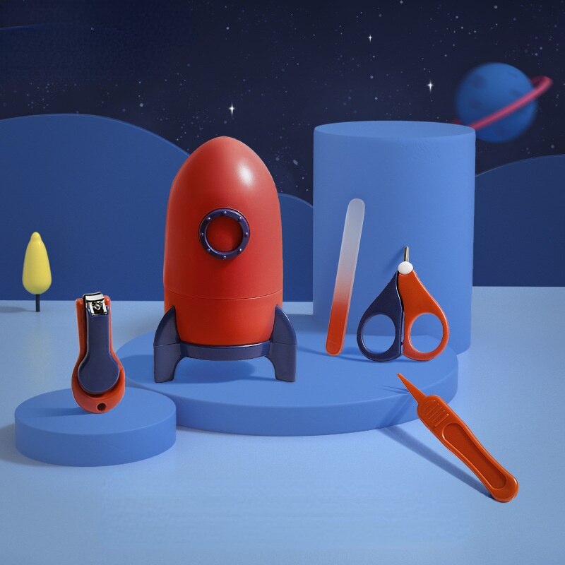 4 Stks/set Baby Nagelknipper Pak Speciale Anti-Knippen Vlees Clippers Voor Pasgeborenen Cartoon Opbergdoos Baby Items Essentials: Rocket Kerr red