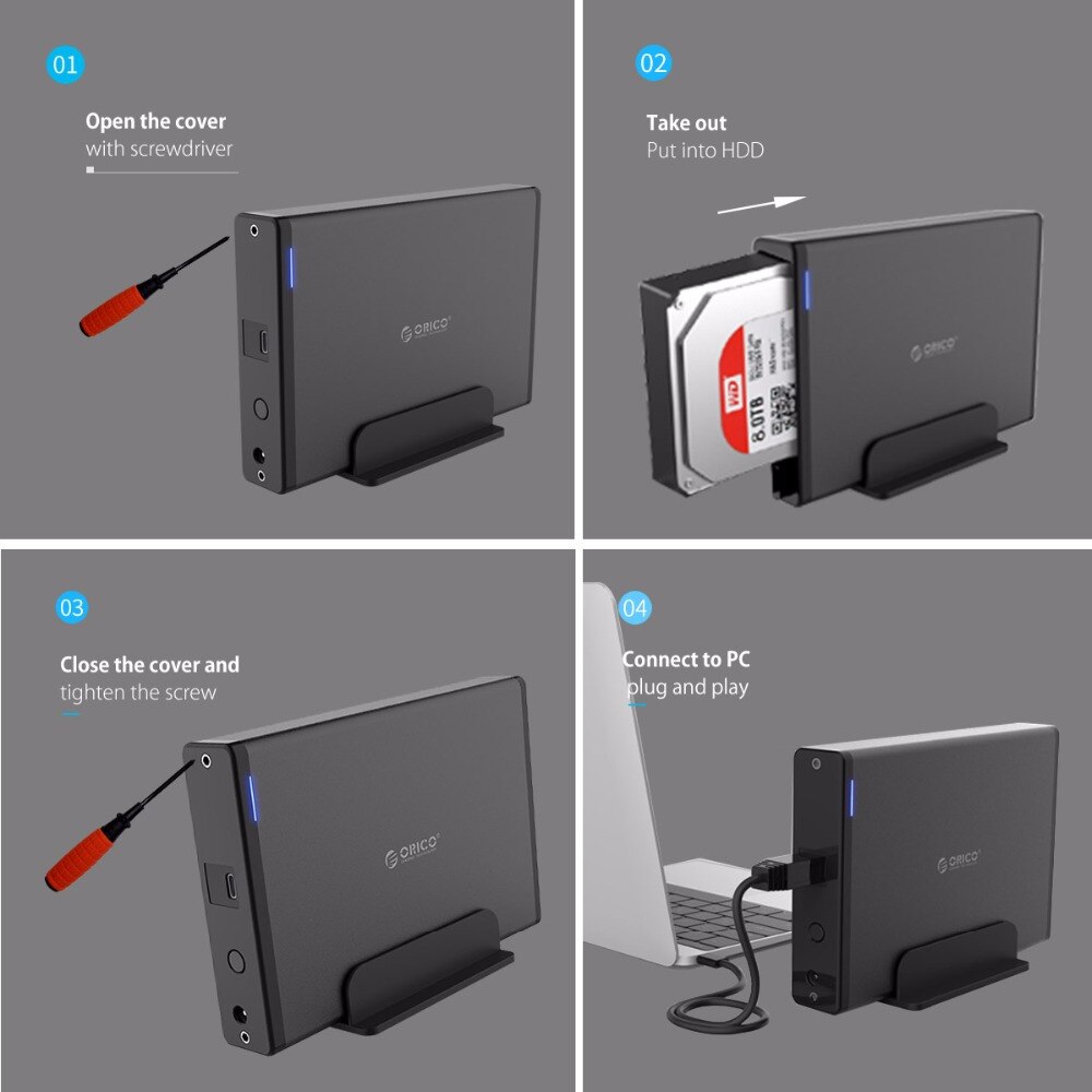 Orico 3.5 Inch Hdd Case Type C Harde Schijf Behuizing Sata Naar Usb 3.1 Externe Harde Schijf Reader Voor 2.5/3.5 ''Hdd Ondersteuning 16Tb