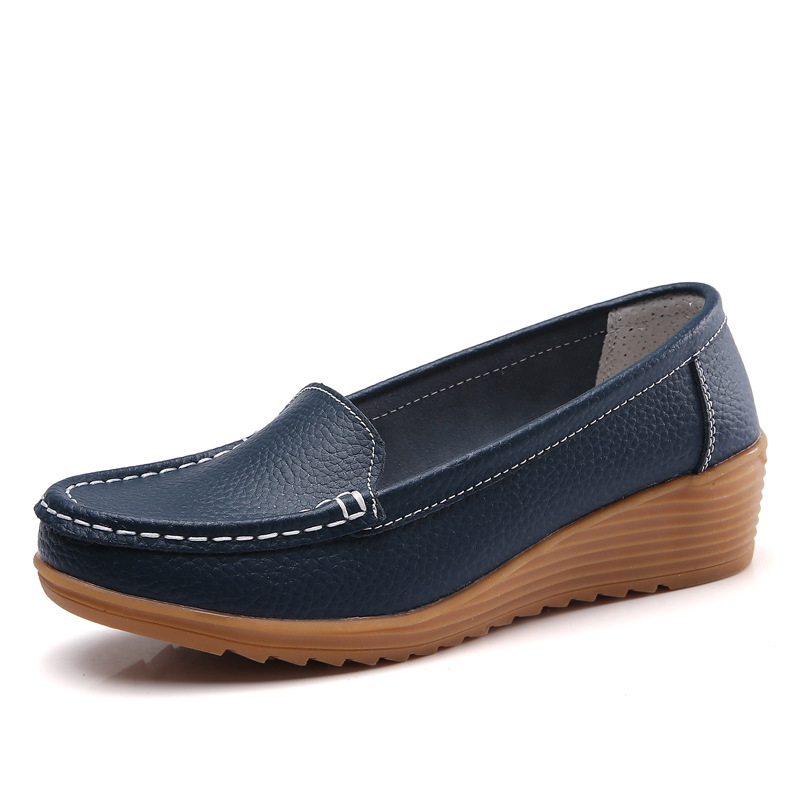Scarpe basse da donna con zeppa in vera pelle da passeggio scarpe da infermiera donna slip on mocassini da donna scarpe a piedi nudi mocassini scarpe da donna: Lago blu / 39