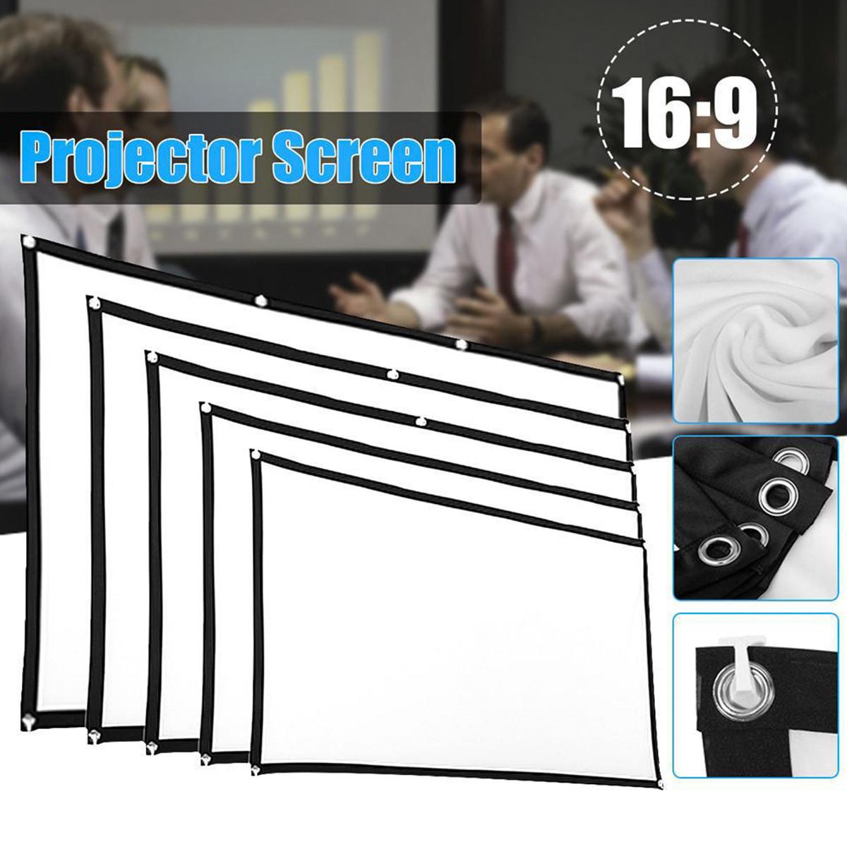 60/72/84/100/120 Inches Black-sided Foldable HD Movie Projector Screen For Projector 16:9 Background Cloth White