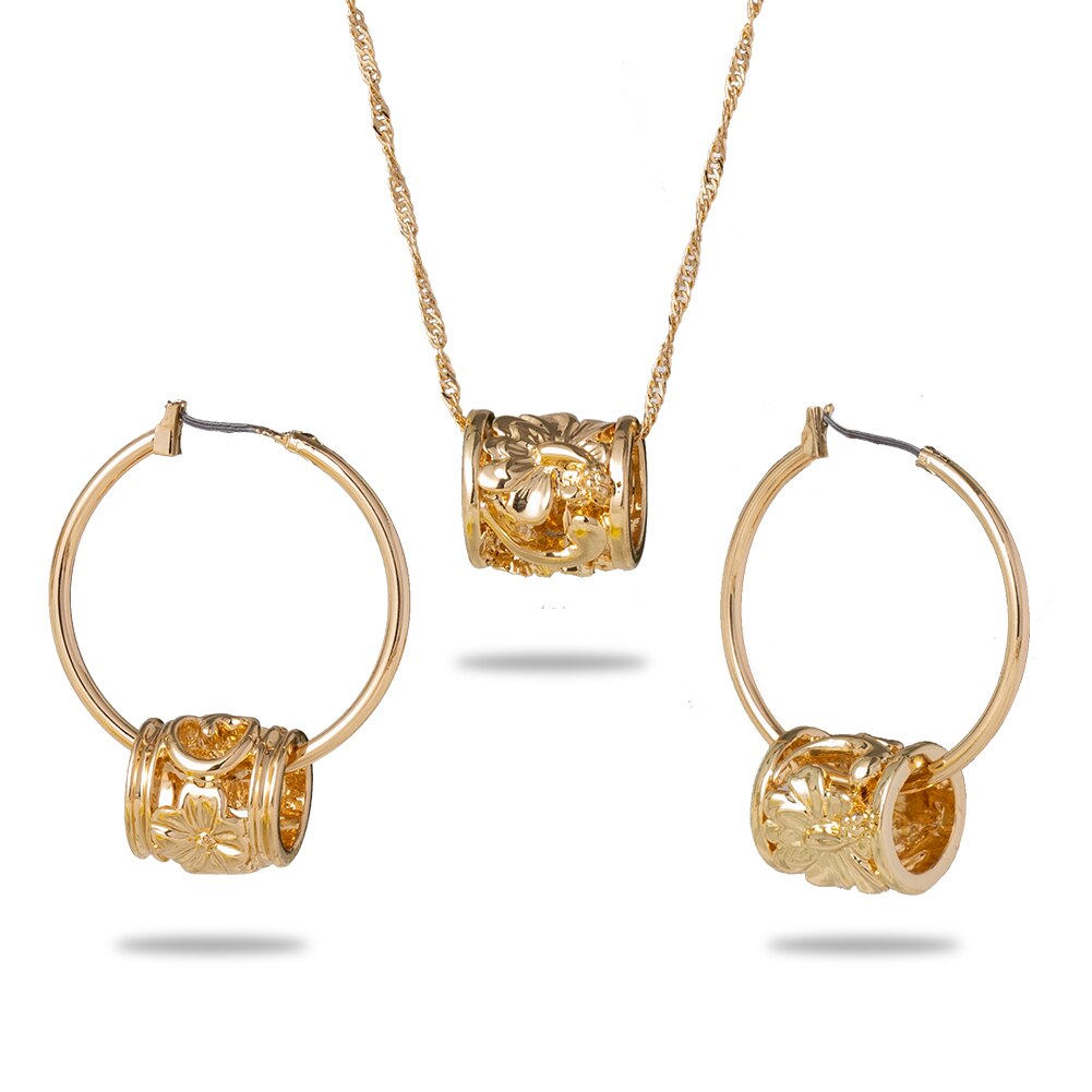 Mode-sieraden Sets Hawaiian Goud Vrouwen Parel Ketting Hoepel Earing Oorbellen Set Ketting Sets Voor Vrouwen Bruiloft Accessoires: ZH0497GO