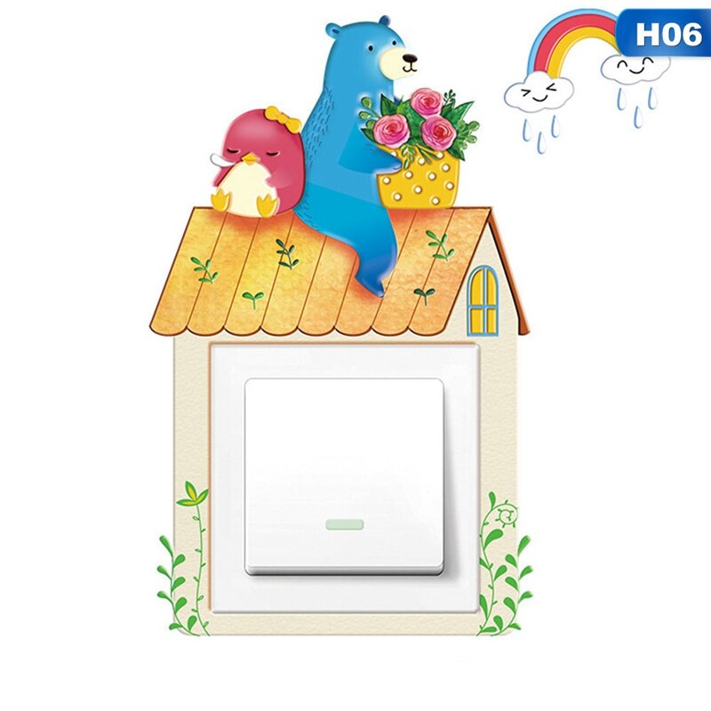 Wallsticker dyr enhjørning flamingo cover tegneserie værelse indretning 3d væg silikone tænd-sluk-kontakt lysende lyskontakt udtag