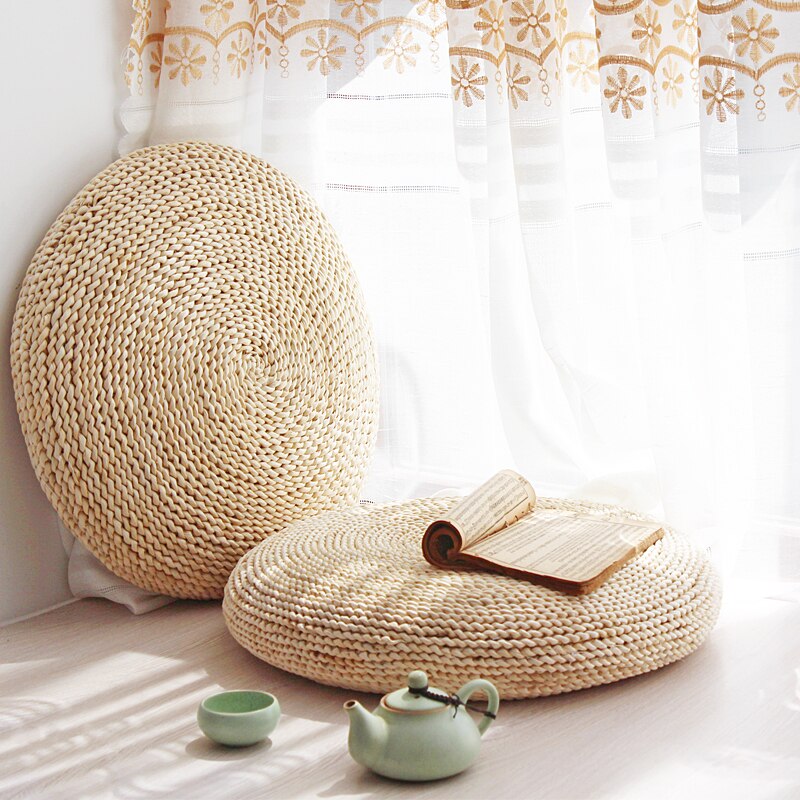 Coussin de siège rond tricoté de Style japonais | Futon en paille, Dia Pouf de rangement | Pouf de 40cm(15.75 ")