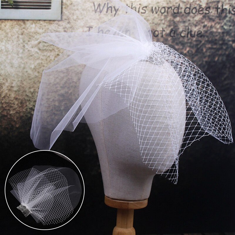 Casquette en Tulle blanc fait à la main, voile pour Cage à oiseaux, accessoires de mariage, voile de mariée court avec peigne