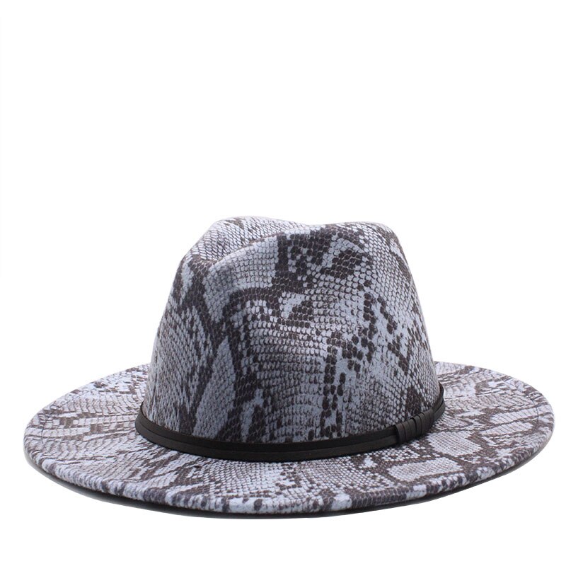 Seioum Autumn Winter Snake Pattern Jazz Fedora Hats Wool Felt Cap Wide Brim Chapeu Panama Party Formal Hat for Men Women