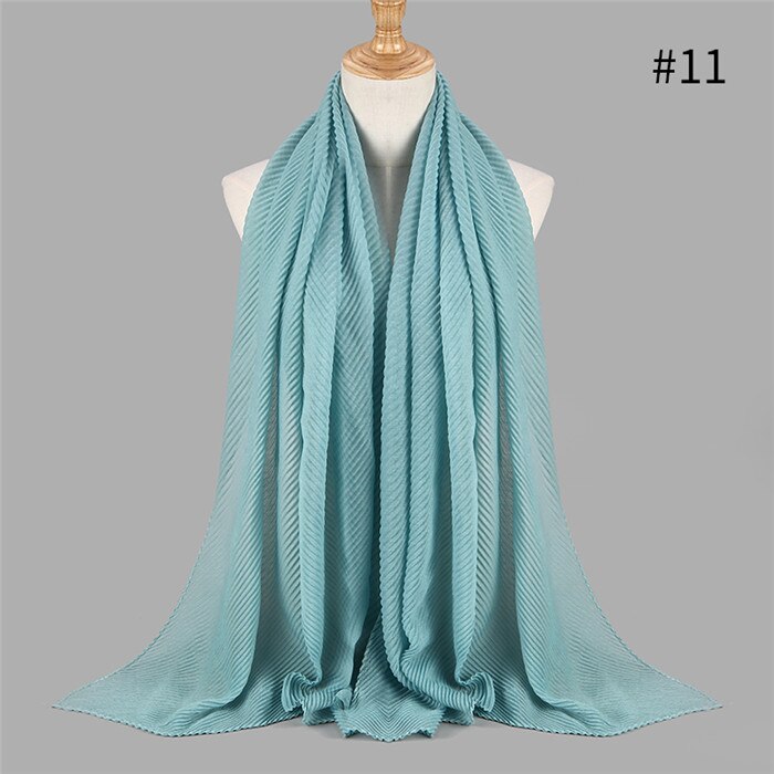 Offre Spéciale plissé maxi hijabs écharpe châle plaine maxi musulman hijab femmes rides foulards châles doux silencieux 1 pc: color11 mint