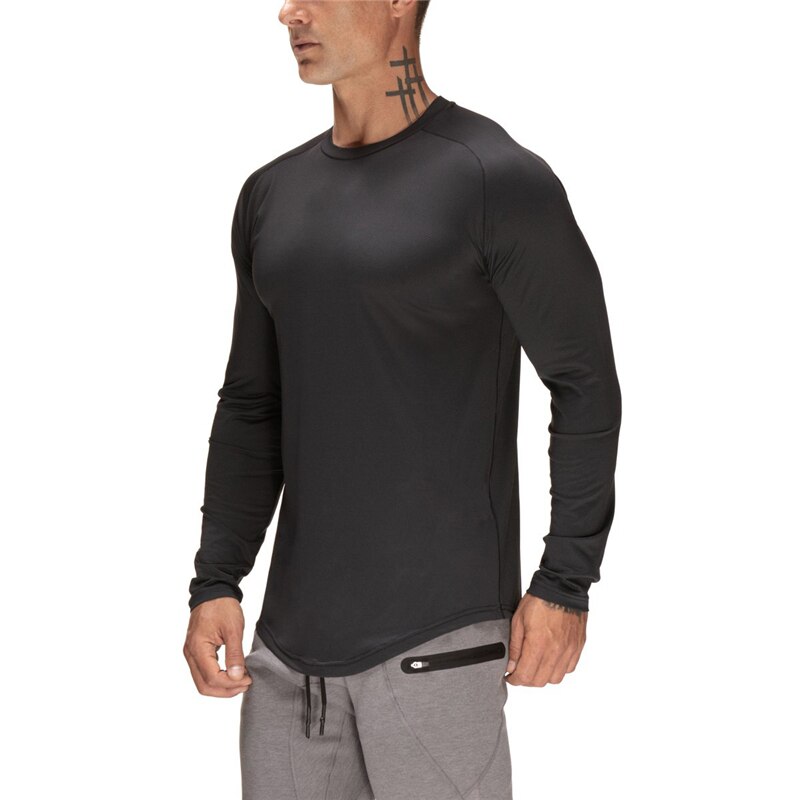 Løbe t-shirt mesh langærmet sport skjorte mænd fitness t shirt fitness tøj dry fit joggers kompression t-shirt træningstop: Sort / Xxl