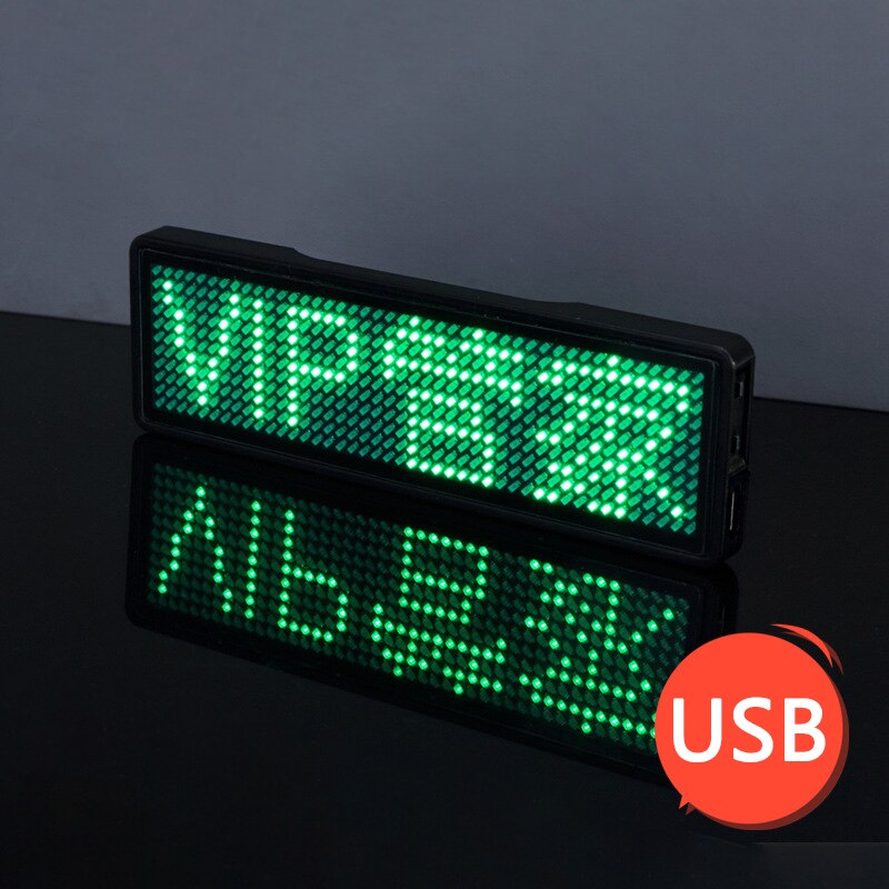 Led Badge Clip Insignia Rechargeable Bluetooth Digital Diy Scrolling Message Board Mini Display Led Name Peugeot Badge Sign Tag: USB Green