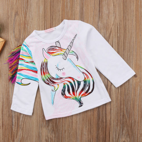 Lovely Toddler lucky child Baby Girls Unicorn Boys Cartoon Unicorn Long Sleeve Tops Kids Casual T-shirt Clothes