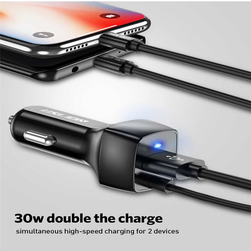 USLION 24V Mini cargador del coche del USB con Micro USB tipo C Cable para Samsung S10 S9 Xiaomi Redmi Note 7 teléfono móvil USB C rápido Cable